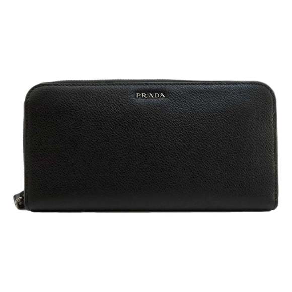 Prada Vitello Grain Long Black and Grey Zip Around Continental - Picture 1 of 7